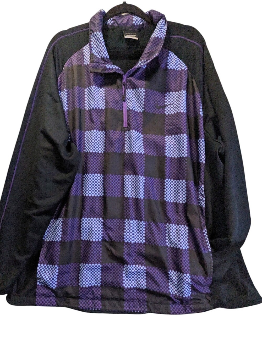 Nike  Men's Lightweight Black Jacket with Purple and Blue Checker Front Size XXL